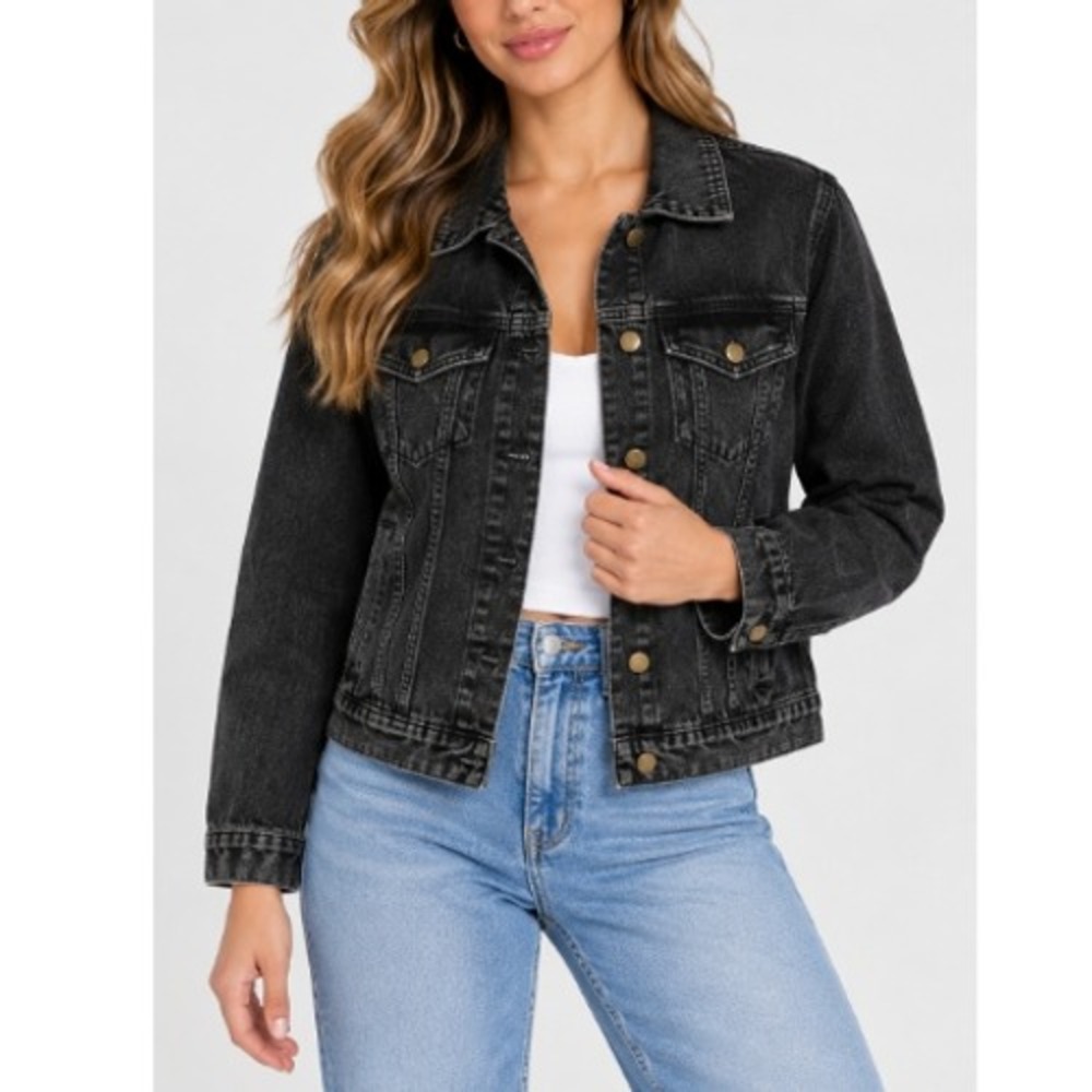 Love in Faith Women's Black Vintage Washed Blessed Denim Jacket Size L NWT